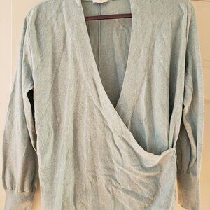 Faux wrap sweater in pale blue